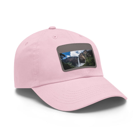White cotton baseball cap with Angel Falls waterfall graphic.