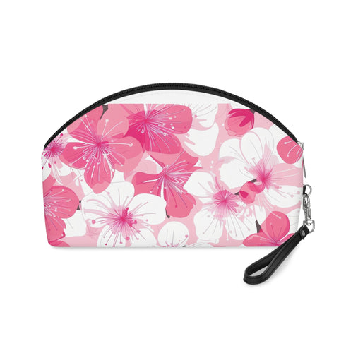 Cherry Blossom Chic makeup bag with pink and white petal pattern