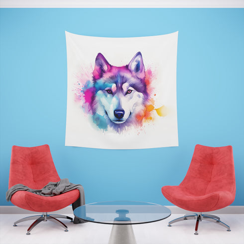 Husky Eyes: A Tapestry of Arctic Beauty | Wall Tapestry | All Over Print, AOP, Decor, Halloween, Home & Living, Home Decor, Indoor, Spring Essentials, Sublimation, Tapestry | Prints with Passion