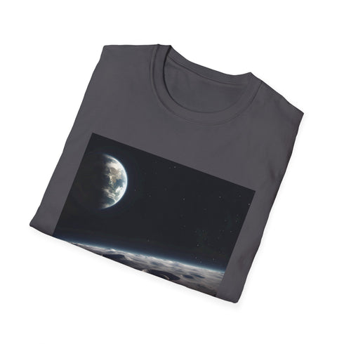 Watercolor Earth view charcoal t-shirt with crew neck inspires wonder and protection