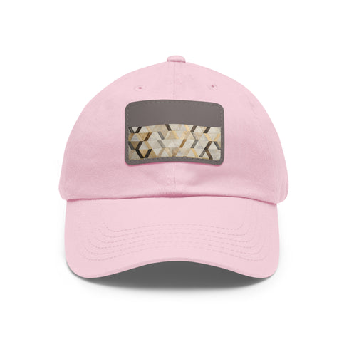 Cream cotton baseball cap with gold accents in modern pattern.