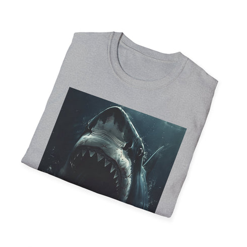 Charcoal cotton t-shirt featuring captivating shark painting design in regular fit