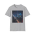 Shanghai Nights watercolor tee in Charcoal, size S, captures city lights.