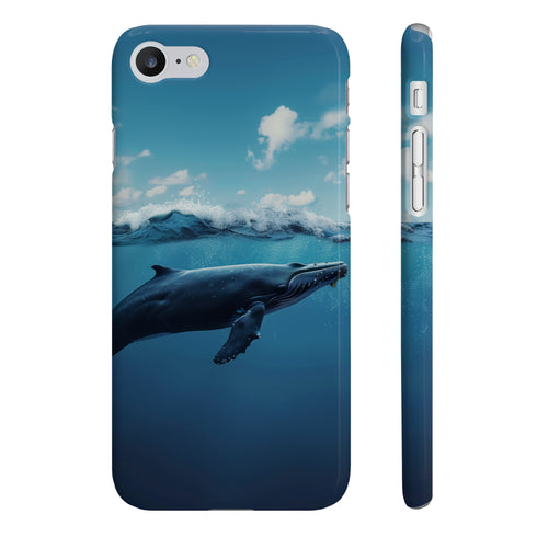 Minimalist whale phone case for iPhone 8 Plus, glossy finish.