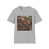 Steampunk-themed t-shirt with intricate gears on white fabric.