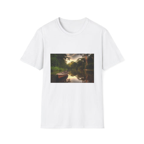 Vibrant charcoal cotton T-shirt with Amazon jungle symphony graphic