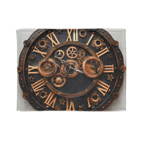 Steampunk Time Travel Blanket: Clock and Gears Design Fleece Throw
