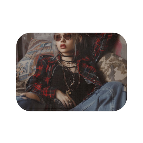 Grunge revival bath mat with edgy 90s-inspired design.
