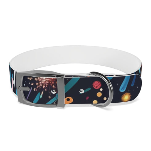 Vibrant Fireworks Pattern Dog Collar for M size, in Black Onyx.