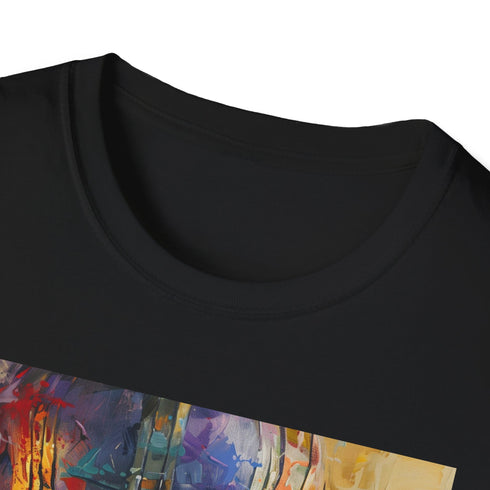 Charcoal cotton crew neck T-shirt featuring vivid Thanos portrait painting