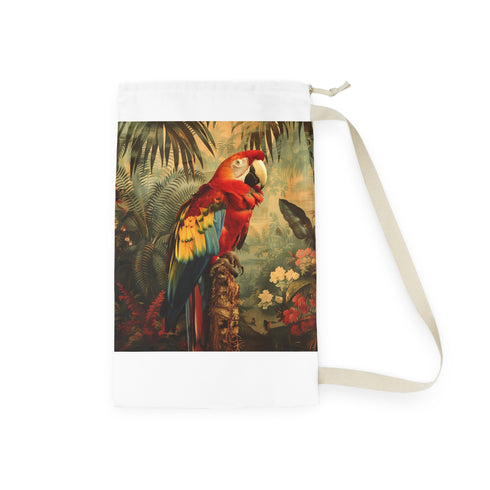 Colorful parrot print laundry bag for tropical style storage and transport