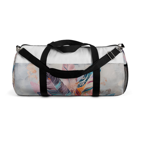 Bohemian feather duffel bag with unique eye-catching design.