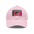 Neon watercolor baseball cap with light brown patch, rectangle shape.