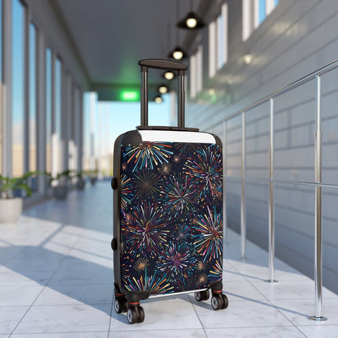 Colorful Firework Fiesta Small Black Suitcase Pattern Bag for Travel Accessories.