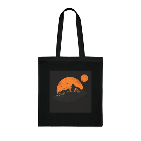 Mountain Dawn Tote Bag in Black Cotton for Accessories and Totes.