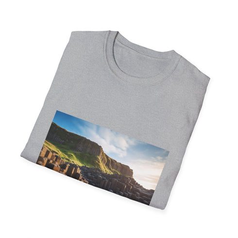 Charcoal cotton T-shirt with Giant's Causeway basalt column design
