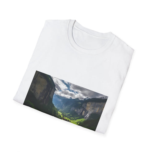 Soft cotton charcoal crew neck tee inspired by Swiss Alps majesty.