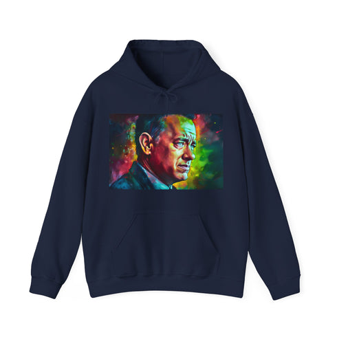 Tom Hanks neon watercolor hoodie in navy, size S.