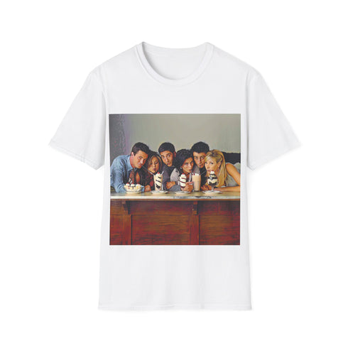 Iconic Friends Cast Tee in Charcoal, size Small. Cotton crew neck t-shirt.