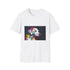 Charcoal crew neck t-shirt with vibrant Dalmatian watercolor design
