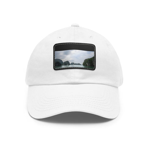 White cotton rectangle baseball cap with Halong Bay waters patch.
