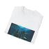 Charcoal cotton T-shirt with sunken civilization ruins graphic evokes mystery