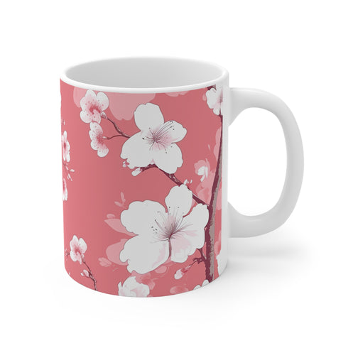 Cherry Blossom Bliss Mug - Pink and White Ceramic Coffee Mug