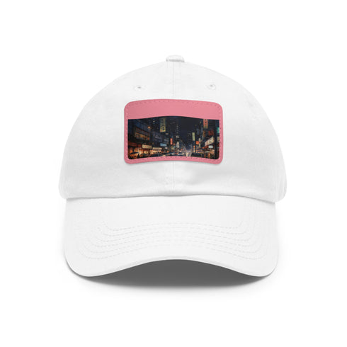 Stylish white baseball cap with Tokyo skyline patch.