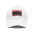 Stylish white baseball cap with Tokyo skyline patch.