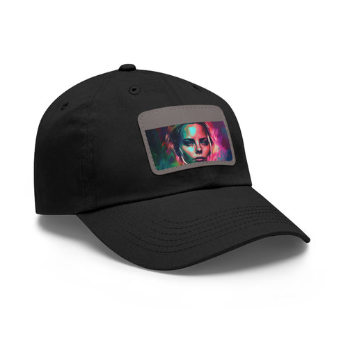 Neon watercolor charm baseball cap with light brown patch and rectangle shape.
