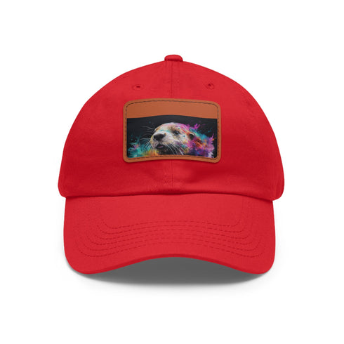 White cotton rectangle hat with Smilin' Otter Watercolor patch.