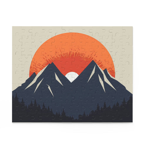 Sunrise Mountain Scene Puzzle for Relaxing and Unwinding - Tranquil Jigsaw Puzzle of Minimalist Mountain Range at Sunrise