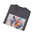 Charcoal cotton t-shirt with bohemian feather print and crew neck design