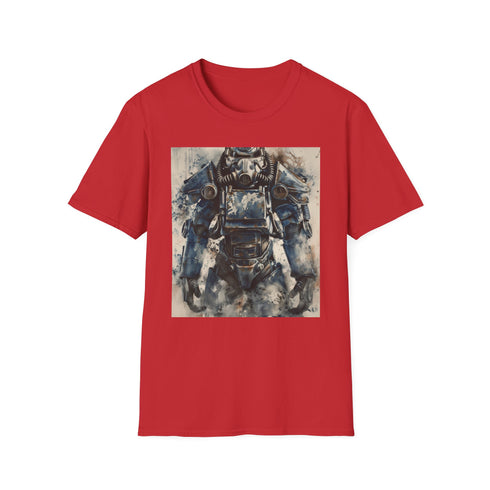 Charcoal crew neck t-shirt with watercolor Power Armor design for summer