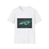 Charcoal cotton crew neck T-shirt with vibrant aurora borealis design