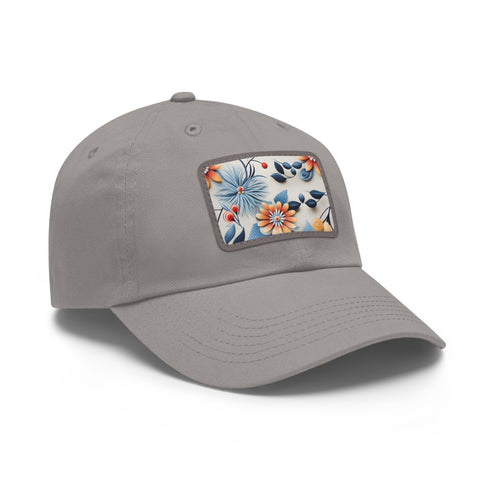 Floral print white baseball cap with colorful flower pattern.