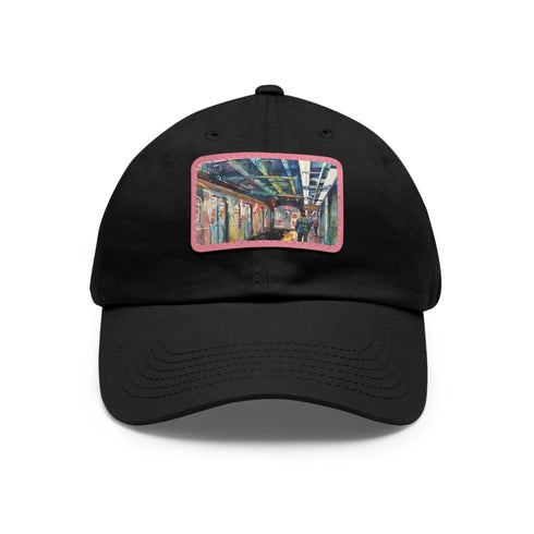 New York Subway watercolor snapback cap in white with light brown patch.