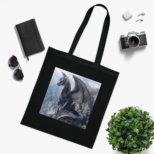 Dragon Flight Tote Bag in Black Cotton for Accessories and Totes
