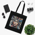Boho spirit tote bag with feather design in black cotton fabric.