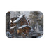 Rustic mountain cabin bath mat with serene peaks for cozy vibes.