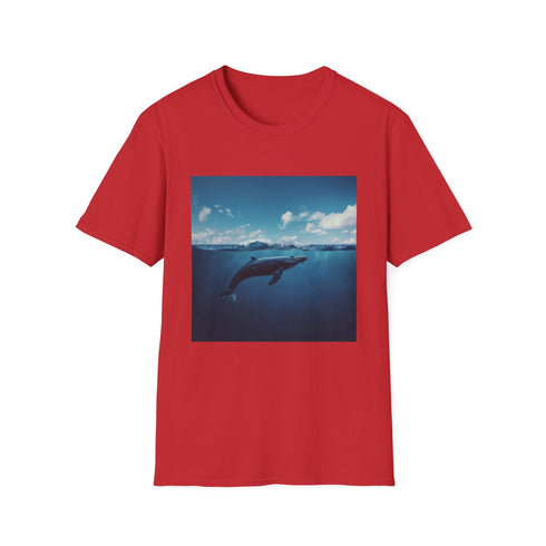 Minimalist whale design charcoal t-shirt for men and women, ocean voyage aesthetic.