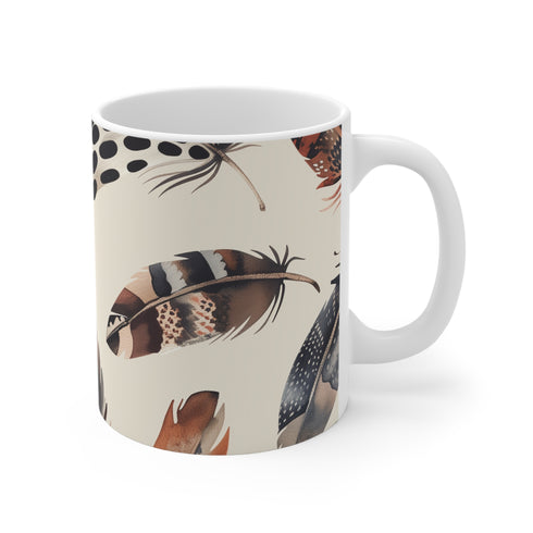 Boho feathers dream coffee mug, 11 oz ceramic sublimation.