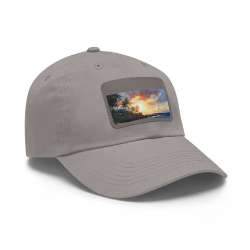 Hawaiian sunset paradise cap in white with light brown patch.