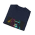 Watercolor neon gorilla graphic on charcoal crew neck t-shirt