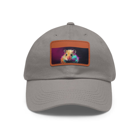 Neon hamster bliss baseball cap with light brown rectangle patch.