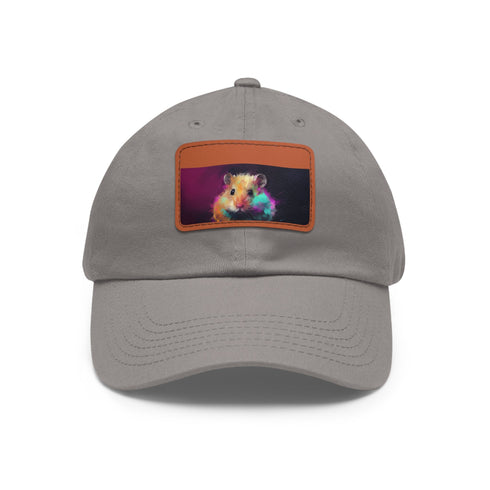 Vibrant neon hamster baseball cap with watercolor design, unisex vegan hat.