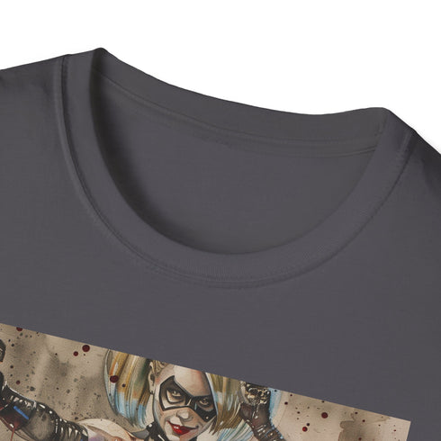 Harley Quinn graphic t-shirt in charcoal for Men and Women.