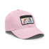 White Samoyed baseball cap with light brown patch and rectangle shape.