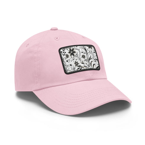 Monochrome baseball cap with repeating black and white pattern.