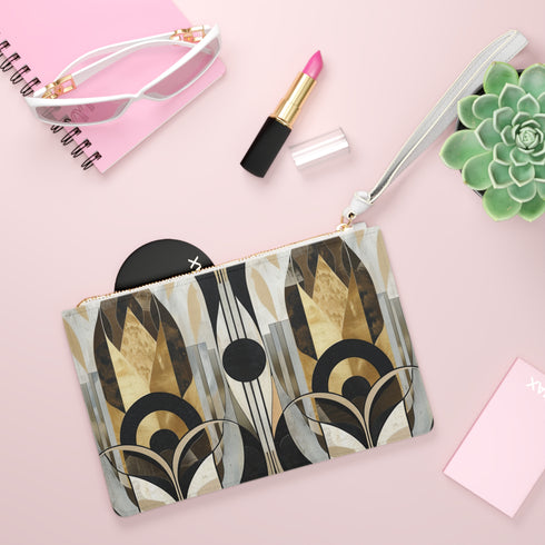 Abstract deco clutch bag with bold geometric art deco pattern.